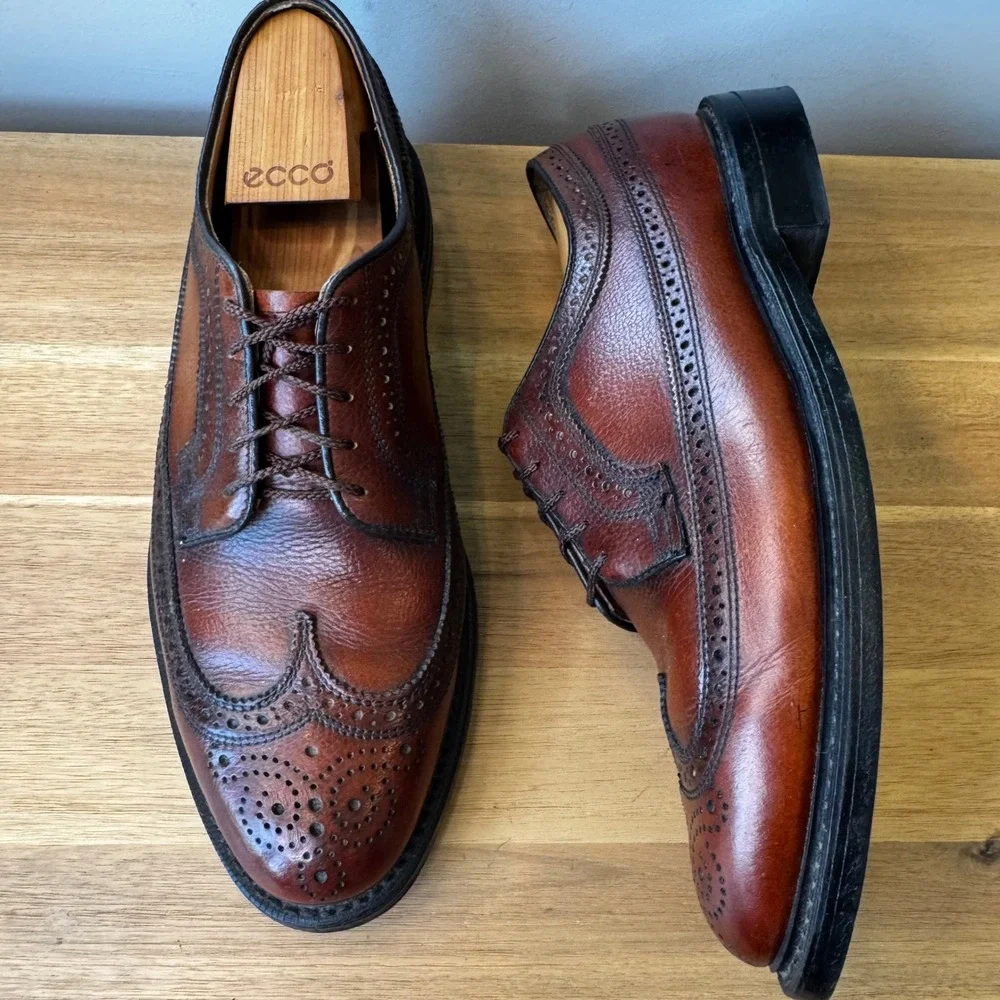 Dexter Men 10 EEE Brown Pebble Grain Leather Longwing Wingtip Brogue Shoes USA